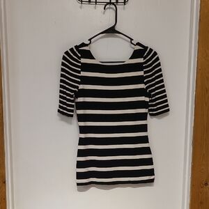 White House Black Market Black and White Striped Blouse